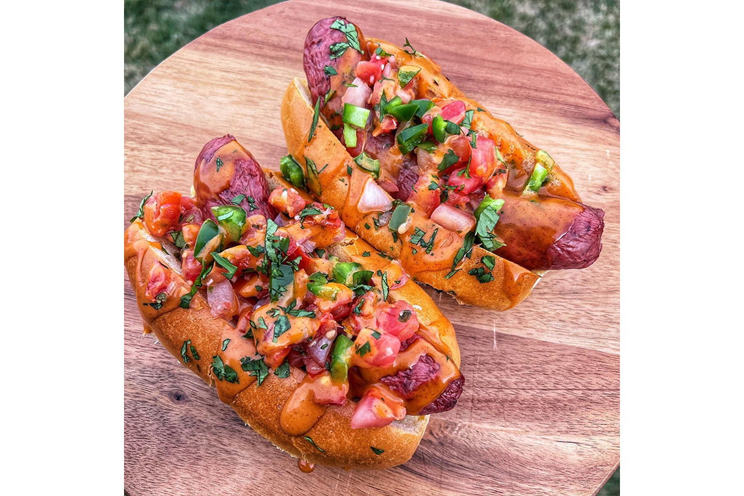 Mexican Wagyu Beef Dogs with Spicy Chipotle with Terrapin Ridge Farms Spicy Chipotle Garnishing Squeeze Mexican Wagyu Beef Dogs with Spicy Chipotle with Terrapin Ridge Farms Spicy Chipotle Garnishing Squeeze